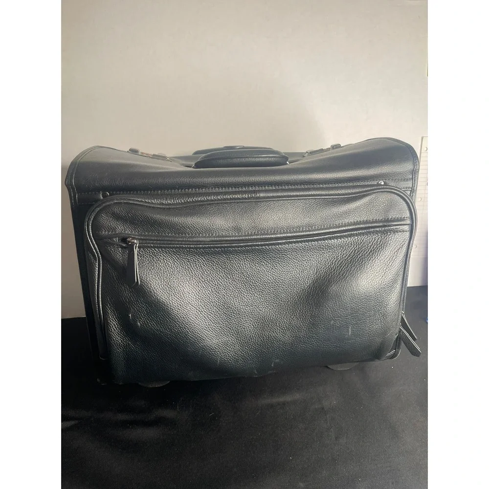 Royce New‎ York Black Leather Rolling Pilot Case Briefcase Combination Lock Bag